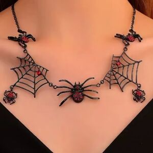 Halloween Party Black and Red Spider Web Necklace